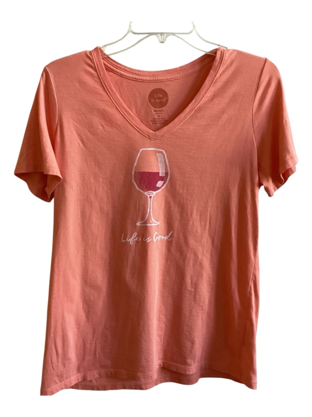 Life Is Good Short Sleeve V-neck Tee Wine Glass Graphic Misses size M